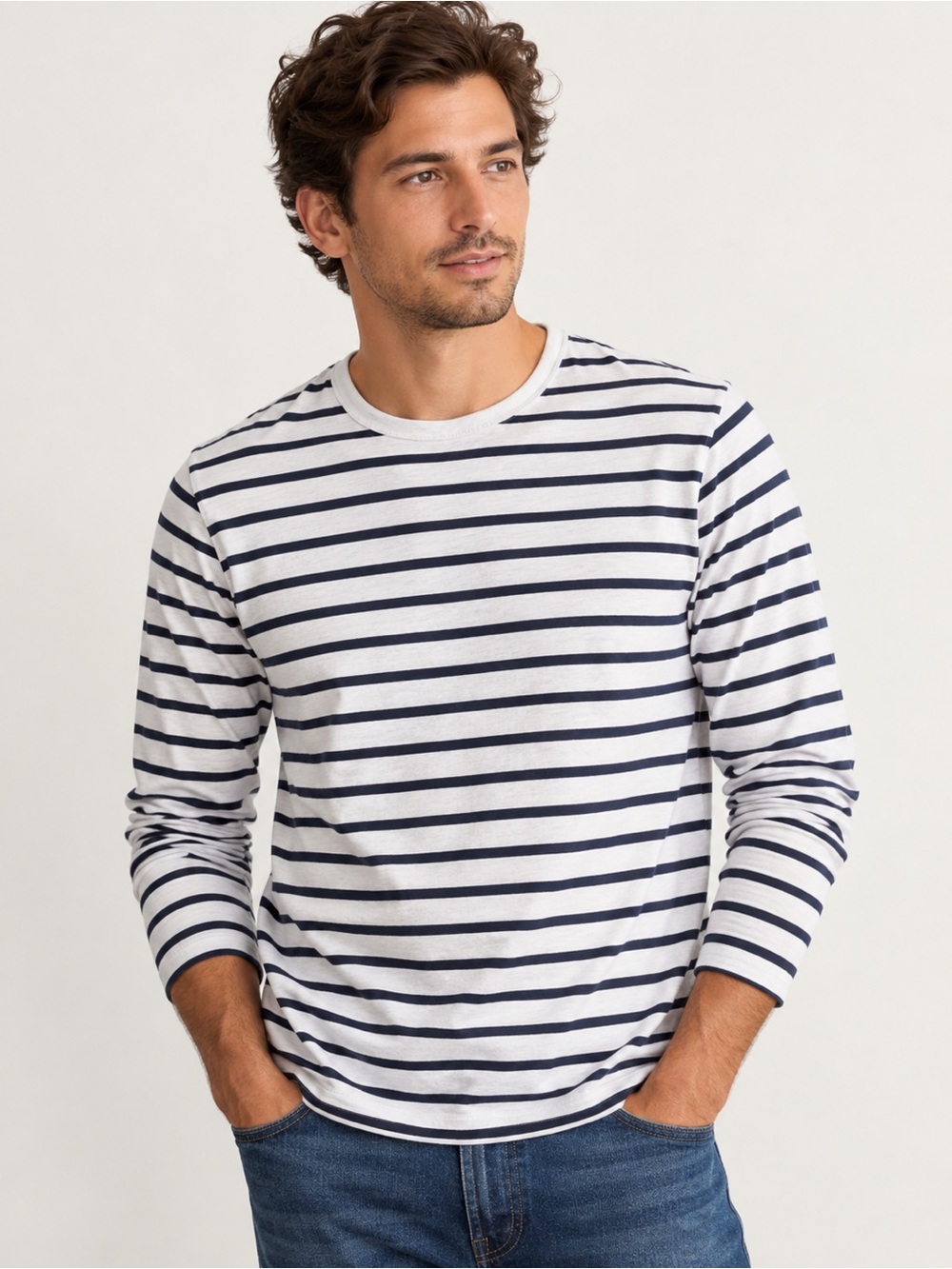 J.Crew Knit Goods Breton Stripe Long Sleeve Tee Navy White Size S